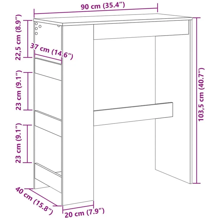 vidaXL Bartisch mit Regal, Holzwerkstoff, 90 x 40 x 103,5 cm, Sonoma-Eiche – Bild 8