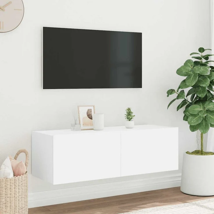 TV-Wandschrank, Fernsehschrank mit LED-Leuchten Weiß 100 x 35 x 31 cm – Bild 5
