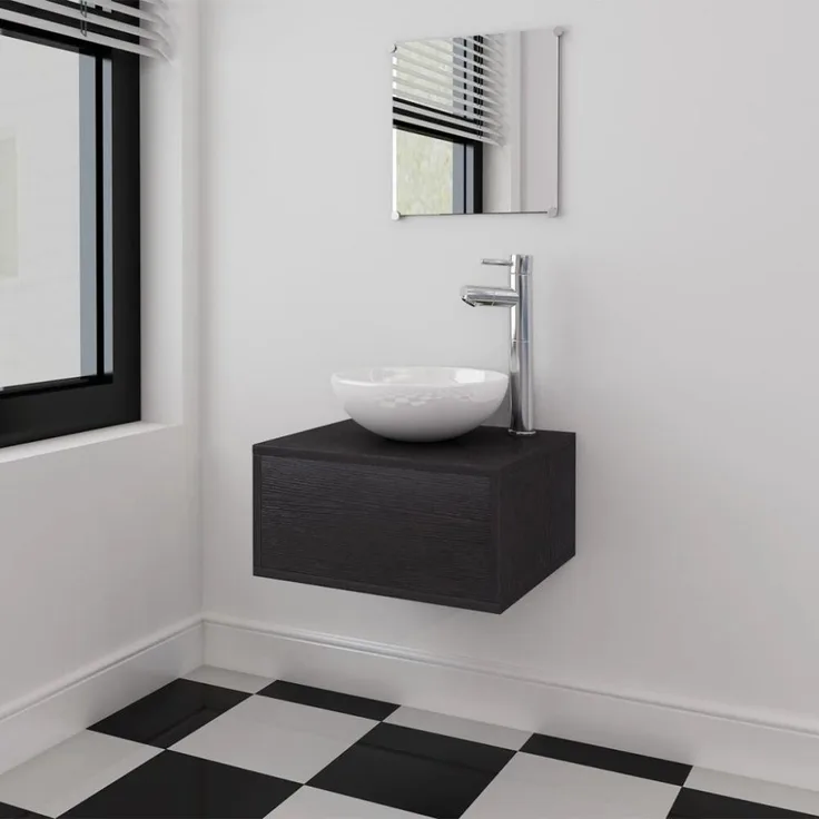vidaXL 3-tlg. Badmöbel-Set mit Waschbecken Schwarz 272225