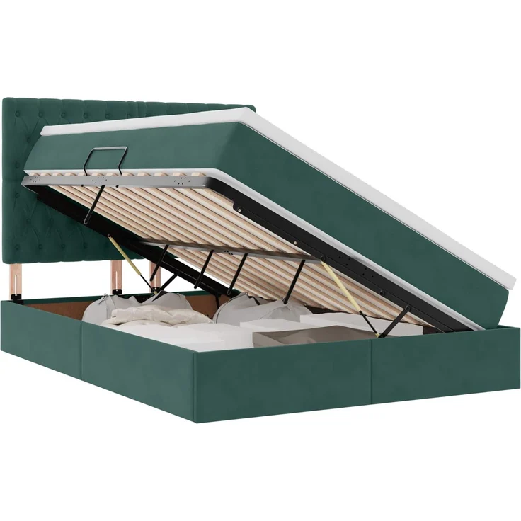 vidaXL Aufbewahrungsbett mit Matratze Dunkelgrün 140 x 200 cm Samt 3372096 – Bild 2