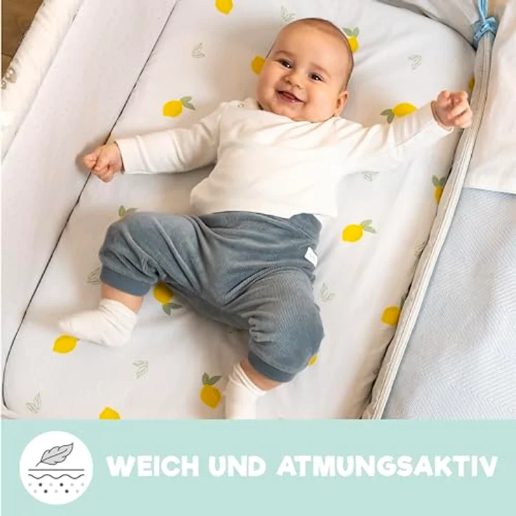 2X Spannbettlaken aus 100% Baumwolle mit Gummiband - 1X Matratzenschoner aus 100% wasserdichtem Material - 3er-Set - 50x83 cm - Fuchs – Bild 7