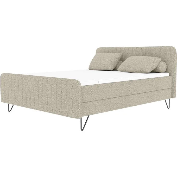 Boxspringbett Aurelio - Boucle-Stoff - creme - 140x200 cm