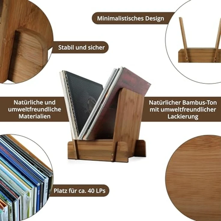 Stagecaptain Aufbewahrungsbox LPSB-40 Bambus LP-Ständer Regal für Schallplatten und mehr (inklusive Schrauben für den Zusammenbau), Platz für bis zu 40 12"-LPs – Bild 4