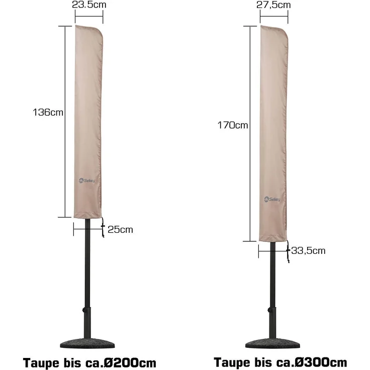 Sekey Schutzhülle für 140x25,5 cm/27 cm Sonnenschirm, Abdeckhauben für Sonnenschirm,100% Polyester, Taupe – Bild 2