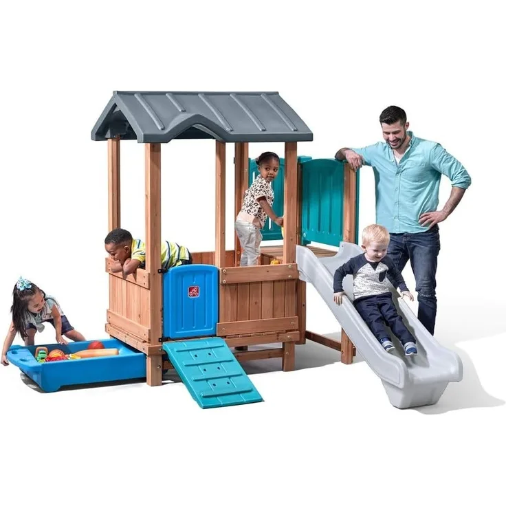 Spielhaus mit Rutsche Woodland Adventure193 cm braun / blau