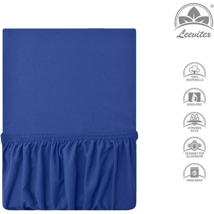 leevitex® Spannbettlaken, Premium 170g/m², Gummizug: rundum, schwer und dick, 100% Jersey-Baumwolle, Royalblau / Königsblau, 90 x 200 - 100 x 220 cm – Bild 2