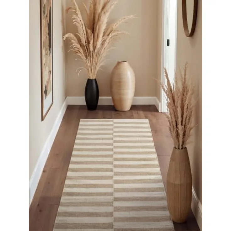 Hanse Home Wollteppich Vika - Natur Wohnzimmerteppich - Handgewebt & Umweltfreundlich - Streifen Design Wolle Modern für Wohnzimmer, Schlafzimmer, Esszimmer, Flur - Beige Natur Weiß, 80x200cm