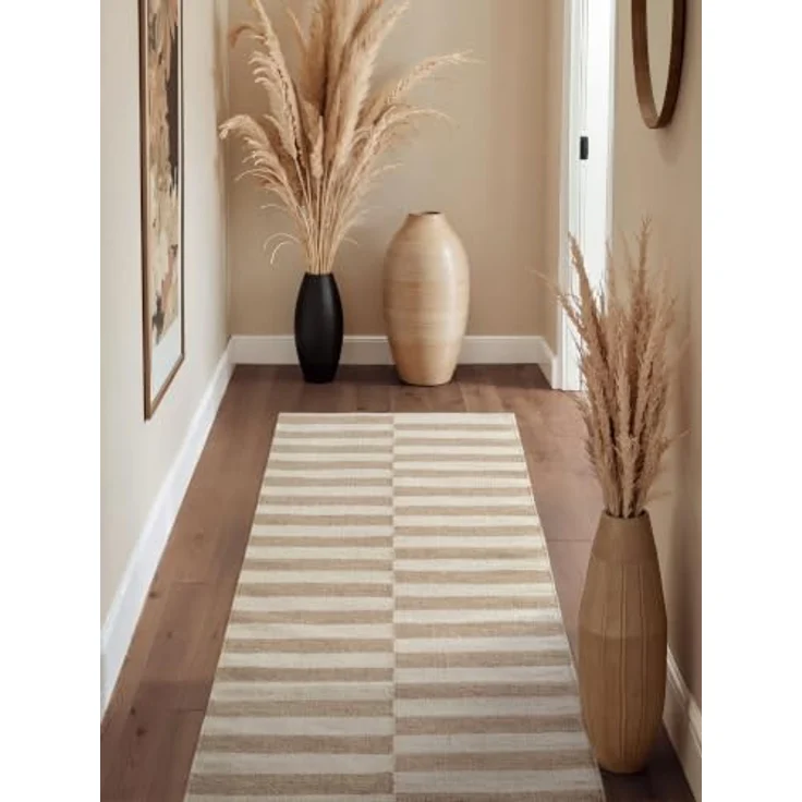 Hanse Home Wollteppich Vika - Natur Wohnzimmerteppich - Handgewebt & Umweltfreundlich - Streifen Design Wolle Modern für Wohnzimmer, Schlafzimmer, Esszimmer, Flur - Beige Natur Weiß, 80x200cm – Bild 1