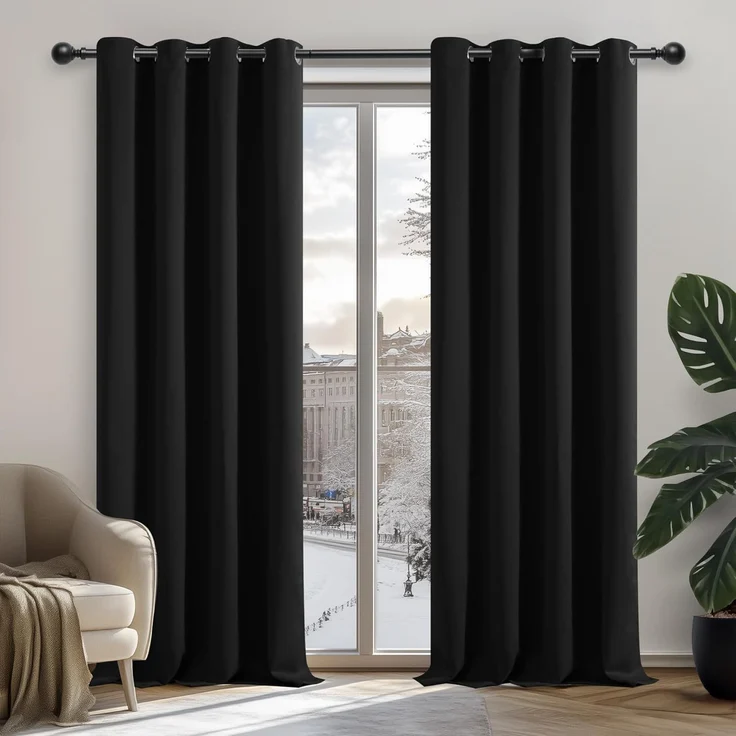 Deconovo Vorhang Verdunkelung Ösen Gardinen Schlafzimmer Thermogardine Ösen, 260x140 cm(HöhexBreite), Schwarz, 2er Set – Bild 1