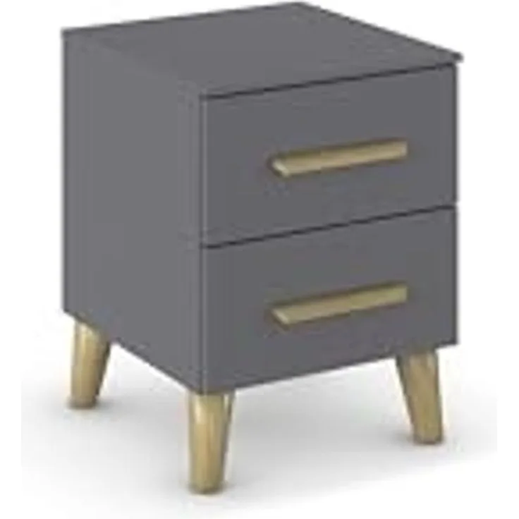 rauch Aditio Box, Nachttisch, 2 Schubladen, Massivholz-Fuß, mit Softclose-Funktion, Farbe Grau metallic, BxHxT 40x53x44cm