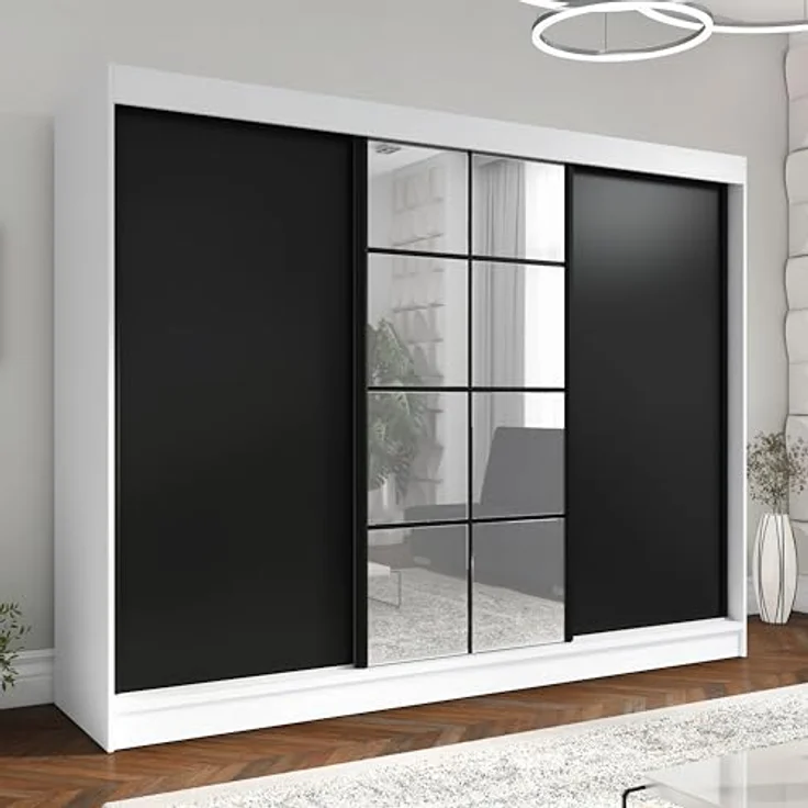 A&J MöbelLand GmbH Schwebetürenschrank ORAVELLE 3-türiger Kleiderschrank mit Spiegel, 4 Schubladen (Kostenlose Lieferung – nur für kurze Zeit! TOP ANGEBOT! Geräumiger Schrank mit einer Breite von 200 cm und Spiegel, ideal zur Aufbewahrung von Kleidung ... – Bild 3