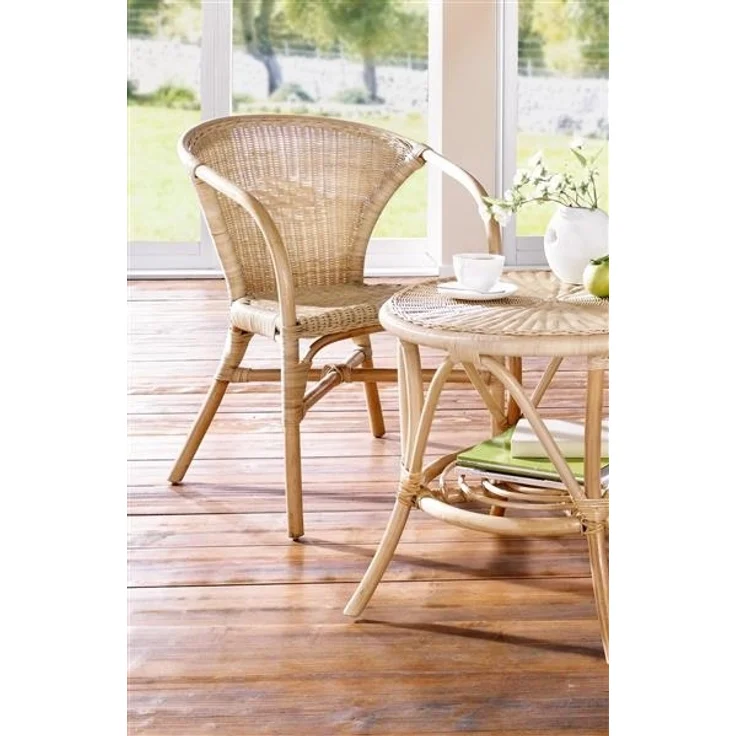 Rattanstuhl "Natur" lackiert, mit Armlehnen, handgefertigt, Korbstuhl, Bistrostuhl, Rattansessel – Bild 3