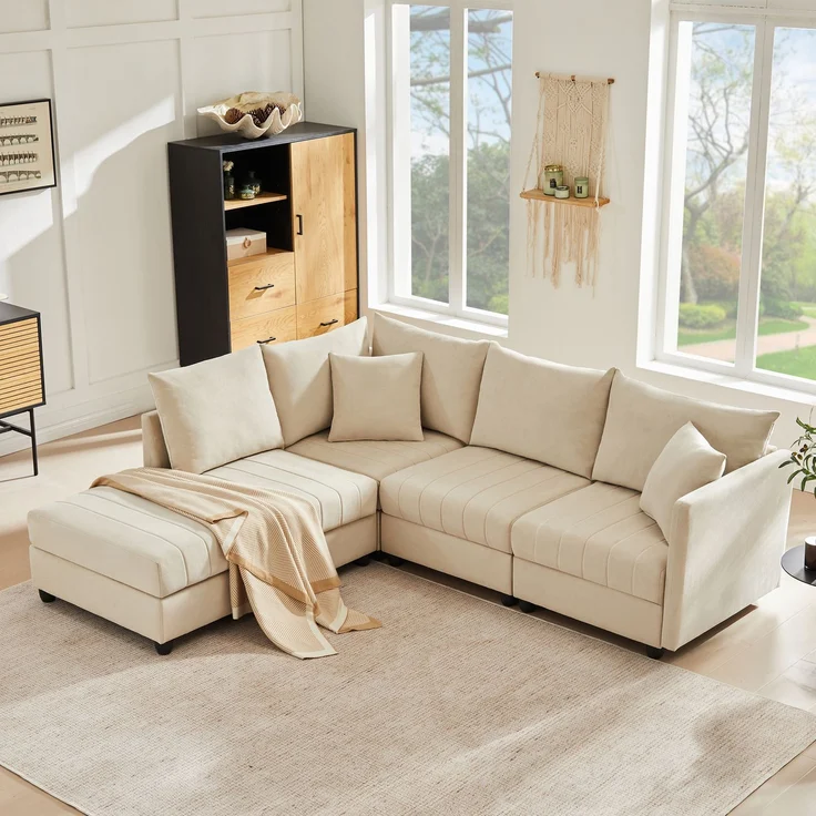 EINHOM Modernes Ecksofa, Modulares Sofa, 5-Sitzer-Sofa, mit umwandelbarem Fußhocker, L-förmiges Sofa, U-förmiges Sofa, geeignet für Wohnzimmer, Wohnung usw. [, N653P9510A] – Bild 1