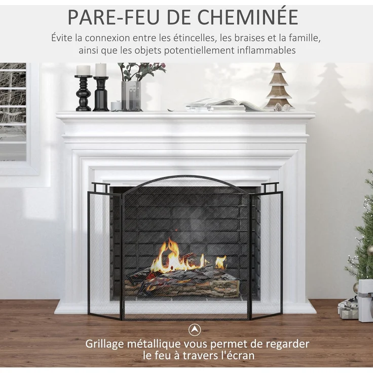 JARDJ Funkenschutzgitter für Kamin oder Ofen – 3-teiliger, faltbarer Funkenschutz – Maße: 110 cm (B) x 24 cm (T) x 76,5 cm (H) – Schwarzer Stahl – Bild 6