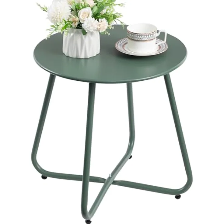 HollyHOME Beistelltisch Outdoor Balkontisch Klein Gartentisch Rund Beistelltisch Metall Wetterfest Loungetisch Outdoor Couchtisch für Patio Terrasse Wohnzimmer, Grün