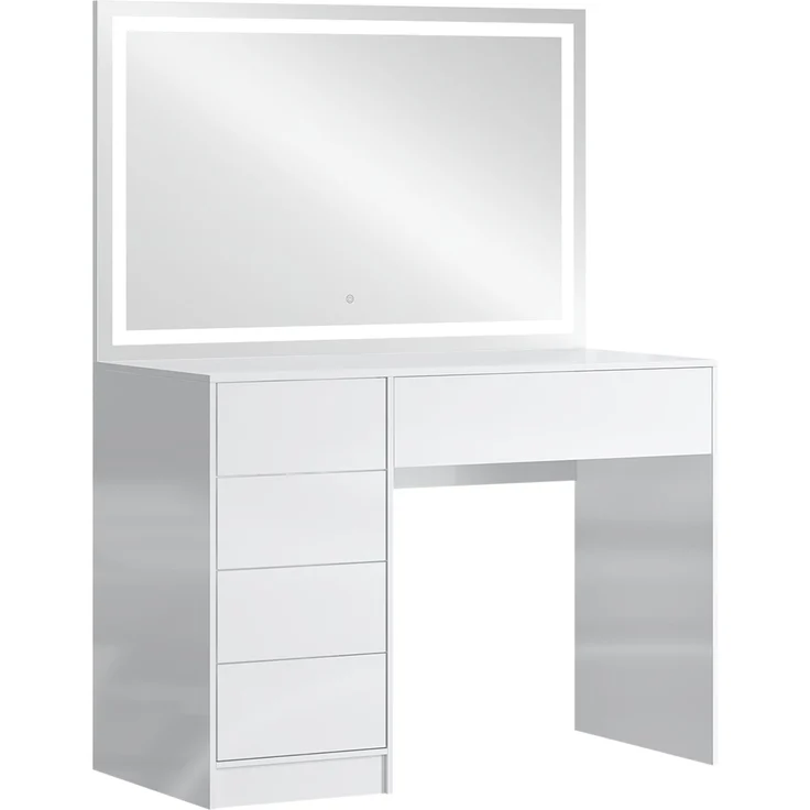 Bellamio 'Livny' Set aus Schminktisch mit Spiegel und Wolkenstuhl, LED-Beleuchtung, mit 5 Schubladen, beidseitig montierbar, weiß Hochglanz, 80x53x110 cm, LED-Beleuchtung mit mit 3 einstellbaren Lichtfarben – Bild 13