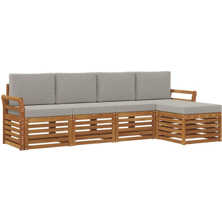 vidaXL Outdoor-Sofagarnitur 5 stk. 5-Sitzer Natur und Hellgrau 3374651 – Bild 2