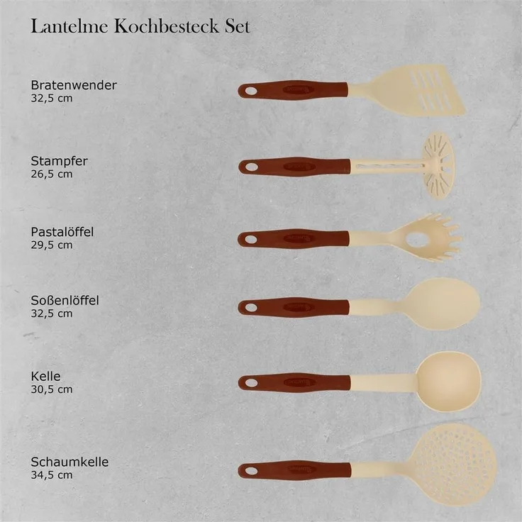 Lantelme Kochbesteck-Set Küchenhelfer - Küchenbesteck Set 6 tlg. in schwarz - beige