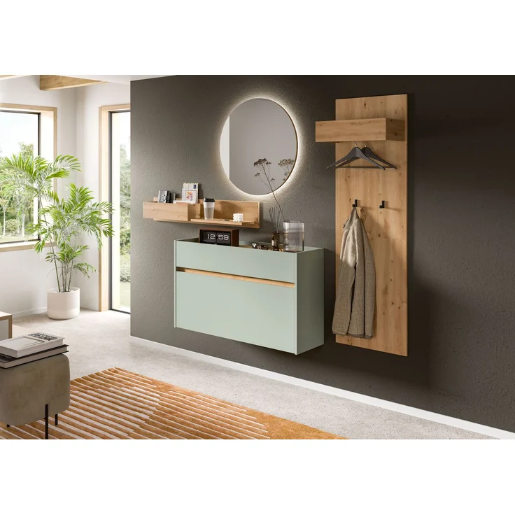 Garderobenkombination B/H/T: 197x205x32 cm in Salbei Nachbildung und Artisan Oak Nachbildung – Bild 5