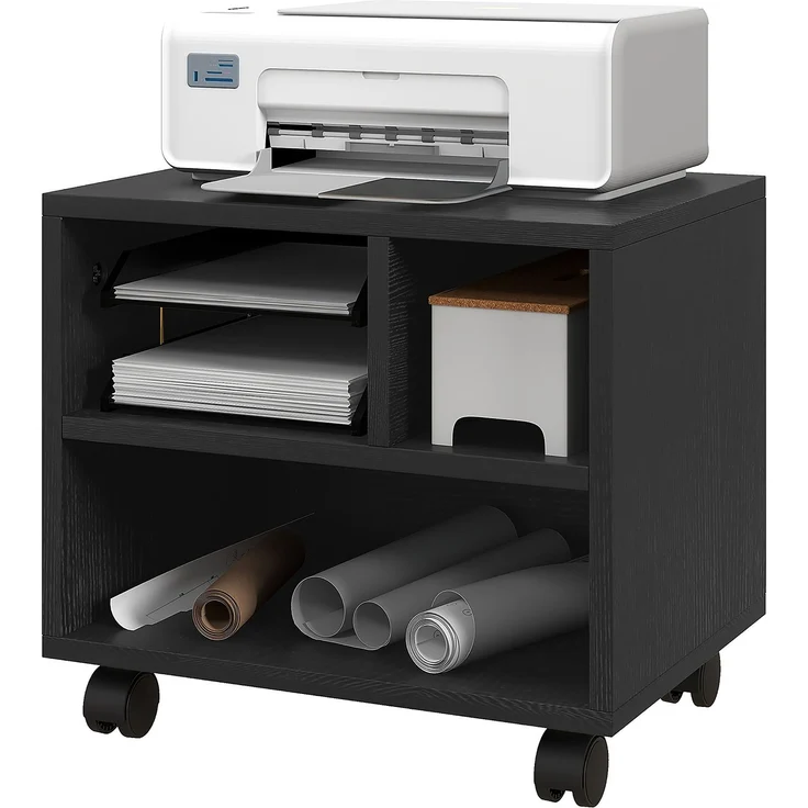 Druckerhalter, Büroschrank, Rollcontainer mit 3 offenen Fächern, 40 x 30 x 36 cm, schwarz – Bild 2