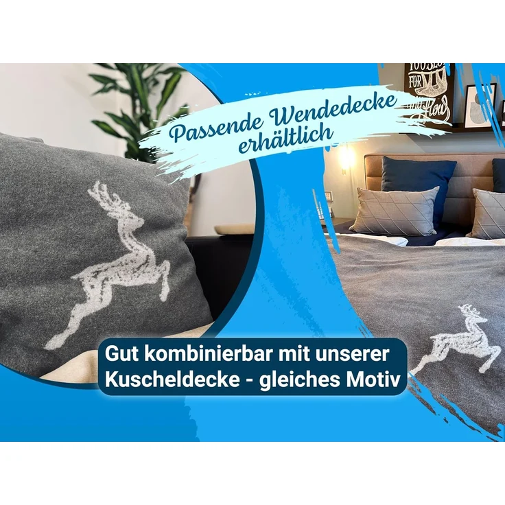 Kissenbezug mit eingewebtem Hirschdesign 50x50 cm Grau – Bild 2