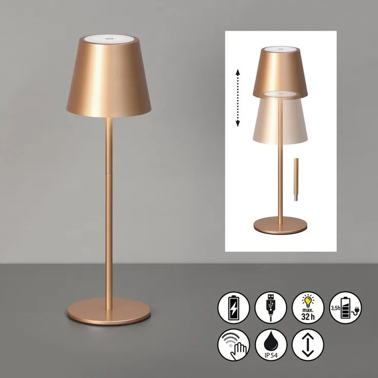 easy! BY FHL Außen-Tischleuchte Viletto, Dimmfunktion, USB-Ladefunktion, LED fest integriert, Warmweiß, lange Leuchtdauer