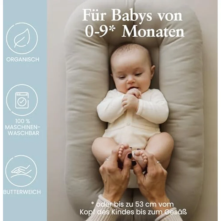 Snuggle Me® Babynest (0-9 Monate) - Premium Babynestchen Neugeborene, Weiche Bio-Baumwolle mit Fiberfill, 100% Maschinenwaschbar, Inkl. Reisetasche (Birch) – Bild 4