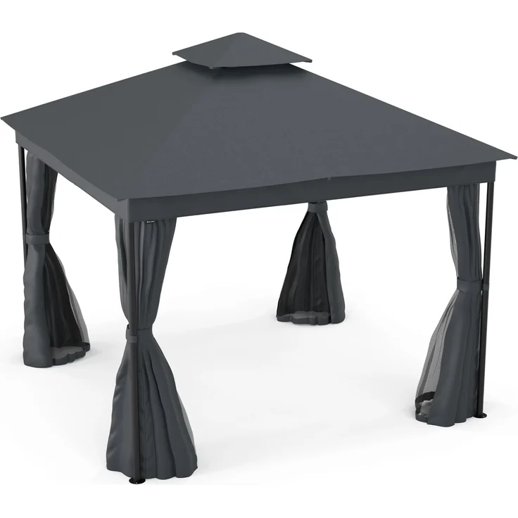 Blumfeldt Mondo Dual Pavillon 3x3 – Doppeldach & Moskitonetze, Wetterfester Metallrahmen, Vorhänge Für Privatsphäre, Gartenpavillon, Leicht Zu Montieren, Dunkelgrau – Bild 9