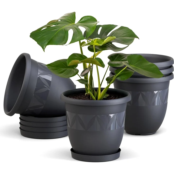 Plastard Pflanzkübel 3er, 5er, 10er Sets, Blumentopf mit passenden Untersetzer 15 - 40 cm (5 St, Blumenkübel ist Witterungs-, frost- und UV-beständig) – Bild 1