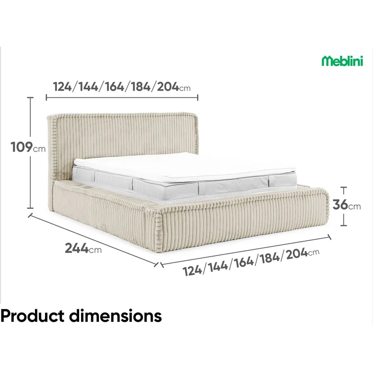 MEBLINI Polsterbett 120x200 mit Lattenrost ohne Matratze - MESUT - Beige Cordstoff - Bubble Bett - Cloud Bett - Marshmallow Bed - Kopfteil Bett mit Stauraum – Bild 4