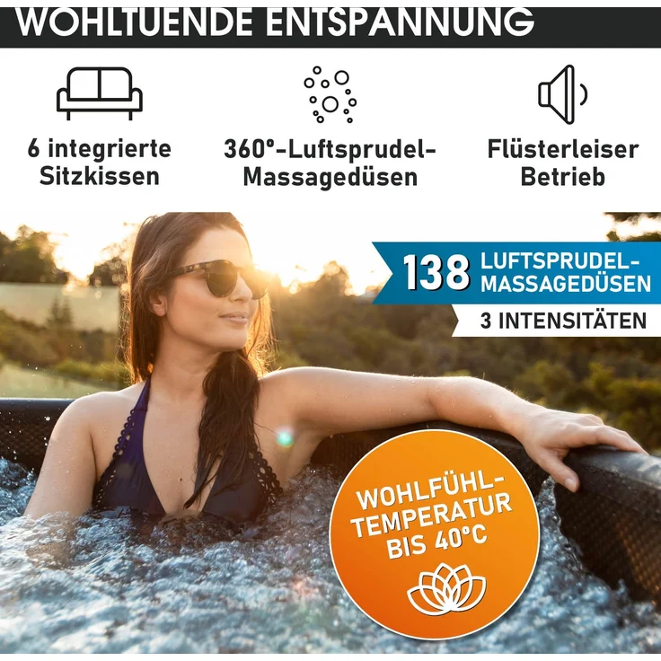 BRAST Whirlpool aufblasbar MSpa Frame Duet Eco für 6 Personen Ø173x65cm 138 Massagedüsen in 3 Intensitäten In- Outdoor Pool Ganzjähriger Einsatz Winterfest einfache Steuerung per App – Bild 5