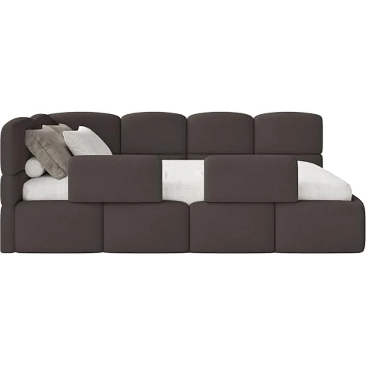 Selsey 'Cloudy' Kinderbett 120 cm, Bettkasten, 2x Rausfallschutz, Chenille, links, Braun – Bild 6