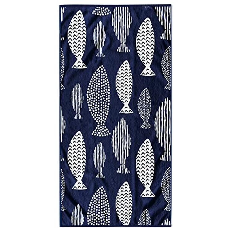 DecoKing Strandtuch groß 90x180 cm Baumwolle Frottee Velours Badetuch blau weiß Fish – Bild 2