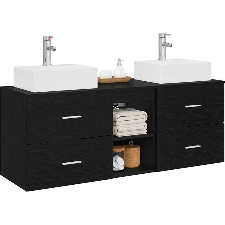 vidaXL Badezimmerschrank-Set 3 stk. Schwarz 129 x 41 x 79,5 cm 3405836 – Bild 3