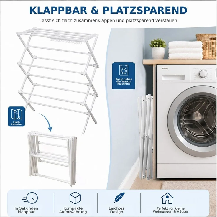 Yorbay Wäscheständer X Turmwäscheständer mit 6 Ebenen & 11 Stangen, Ausziehbar Klappbar, 46-73x30.5x90cm,Platzsparender Standtrockner Mit Socken-Klammern – Bild 4