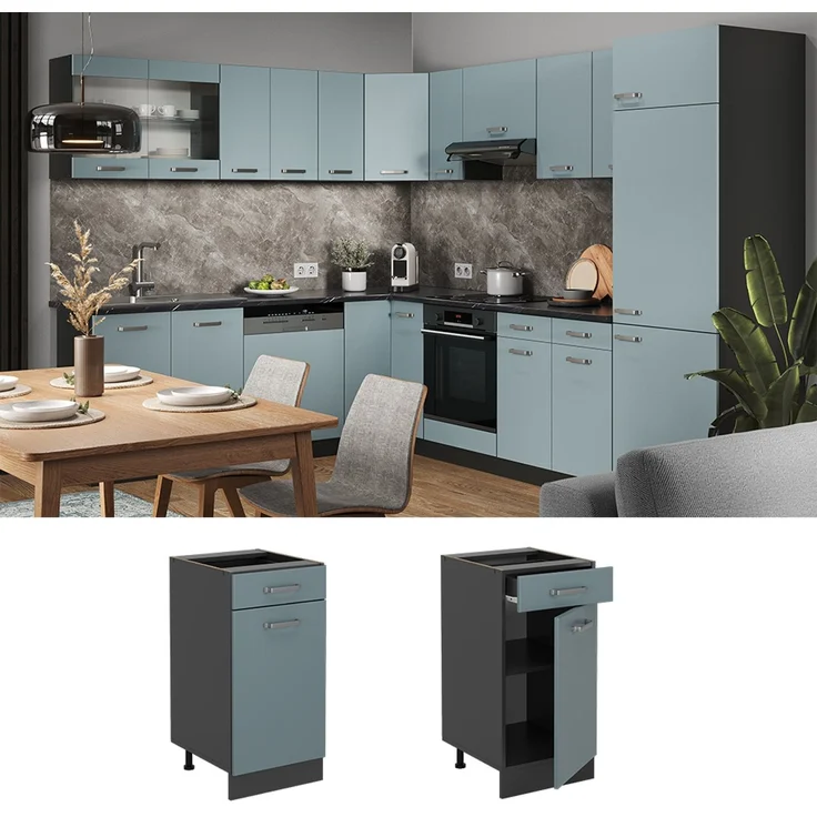 Küchenunterschrank R-Line Blau-Grau 40 cm AP Marmor Vicco – Bild 2