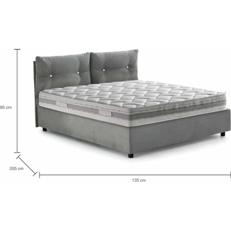 Talamo Italia - Angelica Queen-Size-Bett, Bettkasten mit Stoffbezug, 100 % Made in Italy, Öffnung vorne, inklusive Matratze 120 x 190 cm, Grau – Bild 2