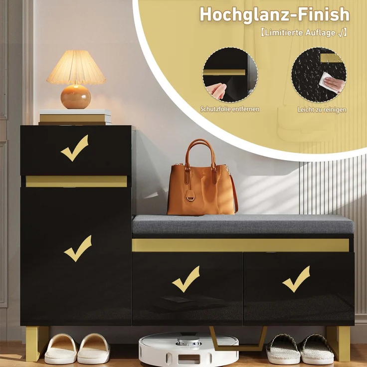Merax Schuhschrank mit großem Fassungsvermögen für den Eingangsbereich, mehrstöckiger Aufbewahrungsschrank, minimalistischer Eingangsschrank, Schwarz – Bild 8