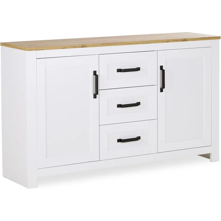 Homestyle4u Sideboard, Holz weiß, 150 x 89,5 x 41 cm