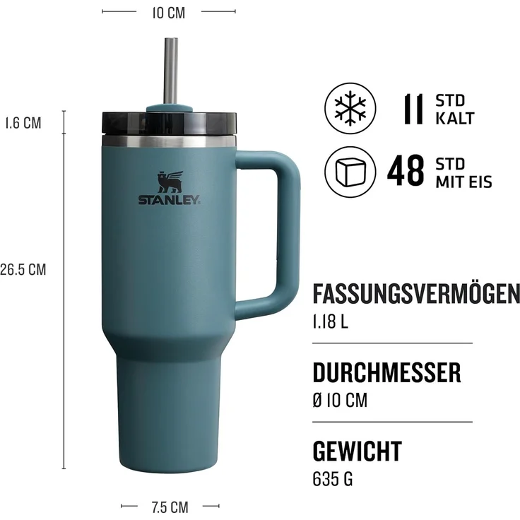 Stanley Quencher H2.0 FlowState Trinkflasche mit Strohhalm 1.2L - Thermobecher Kühlt 11 Stunden - 48 Stunden Eisgekühlt - Spülmaschinenfest - Thermosflasche BPA Frei - Kaffeebecher To Go - Blue Spruce – Bild 2