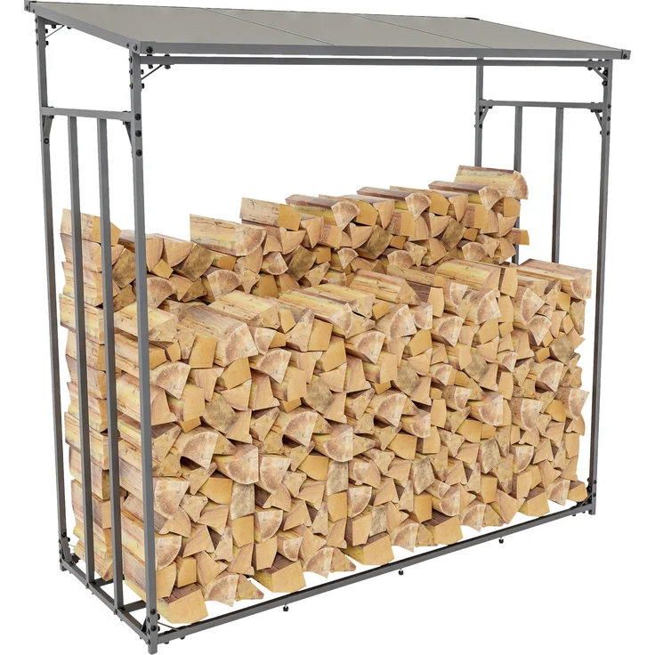 DELUKE® Kaminholzregal aussen mit Abdeckung HEOD - für Feuerholz Brennholzregal aussen Kaminholzunterstand Kaminholzständer draussen Feuerholzregal aussen, 70x165x165, Aluminium, Ohne Plane – Bild 1