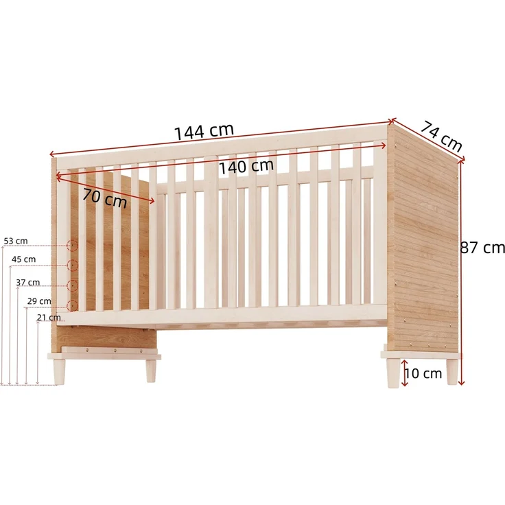 Merax 3-türiger Kleiderschrank + Gitterbett, Babyzimmermöbel, Kinderzimmermöbel-Set, Schlafzimmermöbel, freistehender Kleiderschrank mit Aufsatzschrank (120 x 50 x 180 cm), Babybett (70 x 140 x 87 cm), Naturholz – Bild 6