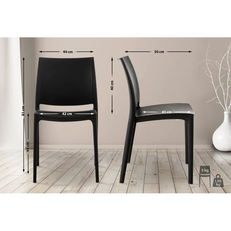 CLP 2er Set Stapelstühle Maya bis zu 130 kg belastbar,schwarz – Bild 3