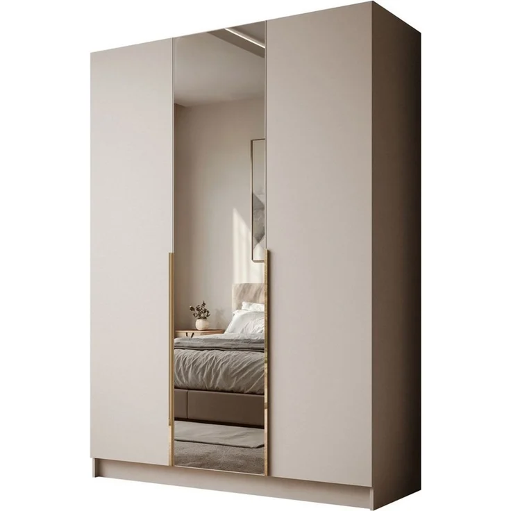 Lookway Kleiderschrank AUREL 3D KASCHMIR mit Spiegel Drehtürenschrank mit 3 Türen 100x210x57 cm – Bild 1