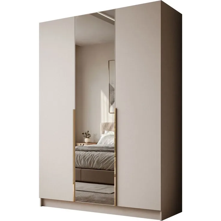 Lookway Kleiderschrank AUREL 3D KASCHMIR mit Spiegel Drehtürenschrank mit 3 Türen 100x210x57 cm