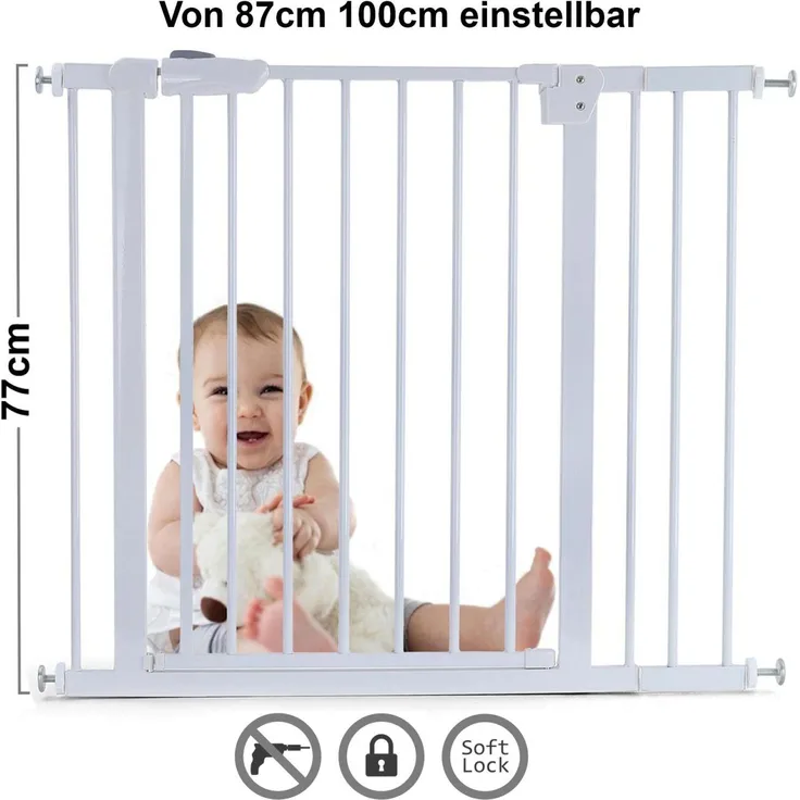 Treppenschutzgitter Absperrgitter weiß ohne Bohren Auto-Close 88-99cm