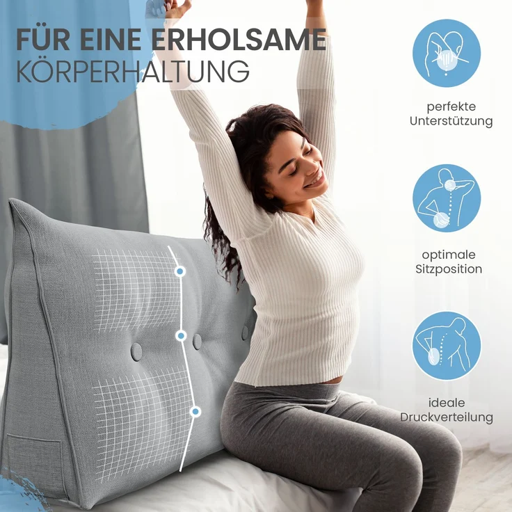 ELONEO Rückenkissen Bett- und Rückenstützkissen >Grau< 140cm – Bild 3