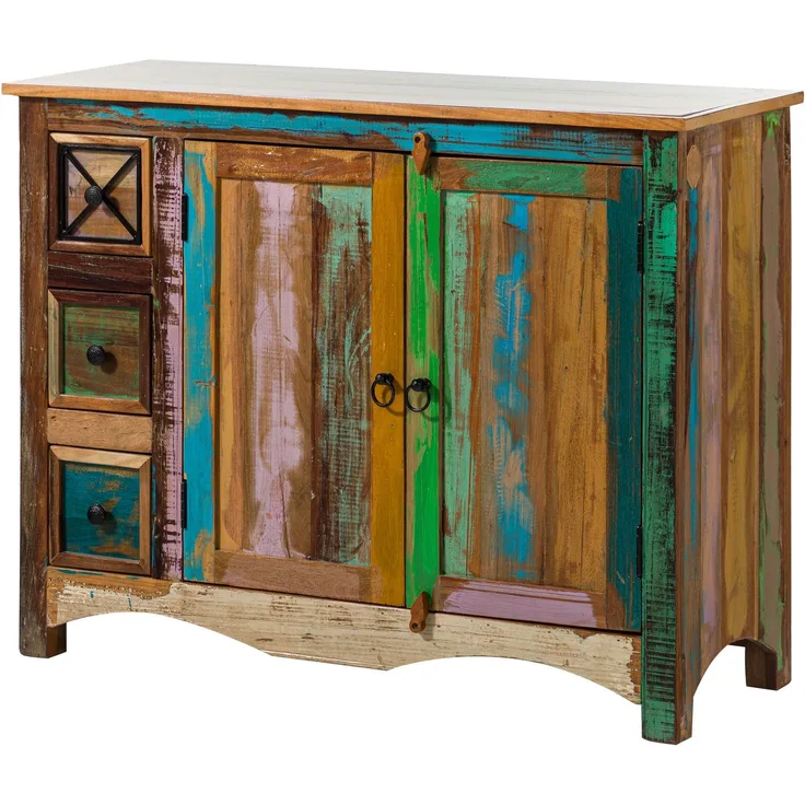 Kommode Altholz 110x40x85 mehrfarbig lackiert NATURE OF SPIRIT #17