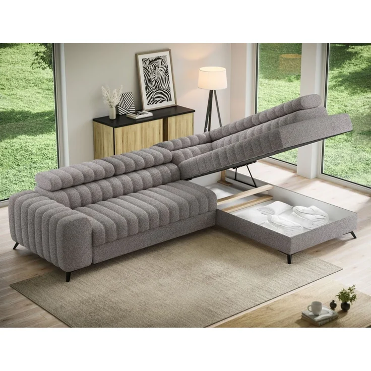 Ecksofa mit Schlaffunktion Sofa GRADO Stoff Bubble Grau Ottomane Rechts – Bild 2
