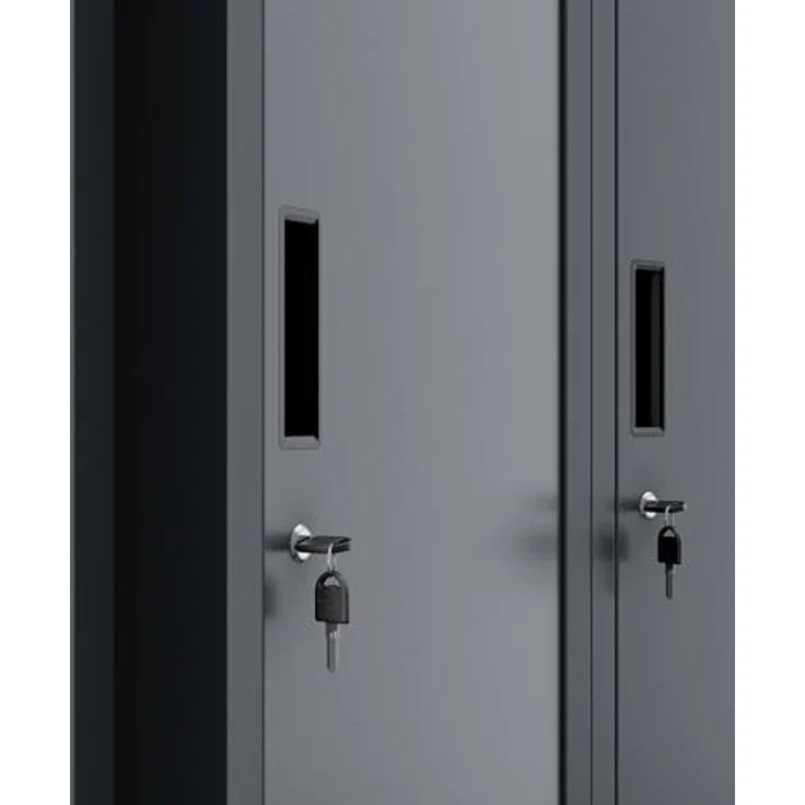 Jan Nowak Spind Schrank, Kleiderschrank, Metallschrank, Schließfachschrank | 2 Abteile mit Kleiderstange, Lüftungsschlitze, Trennwände, 4 Kleiderhaken pro Abteil | 180 cm x 80 cm x 50 cm (Anthrazit) – Bild 7